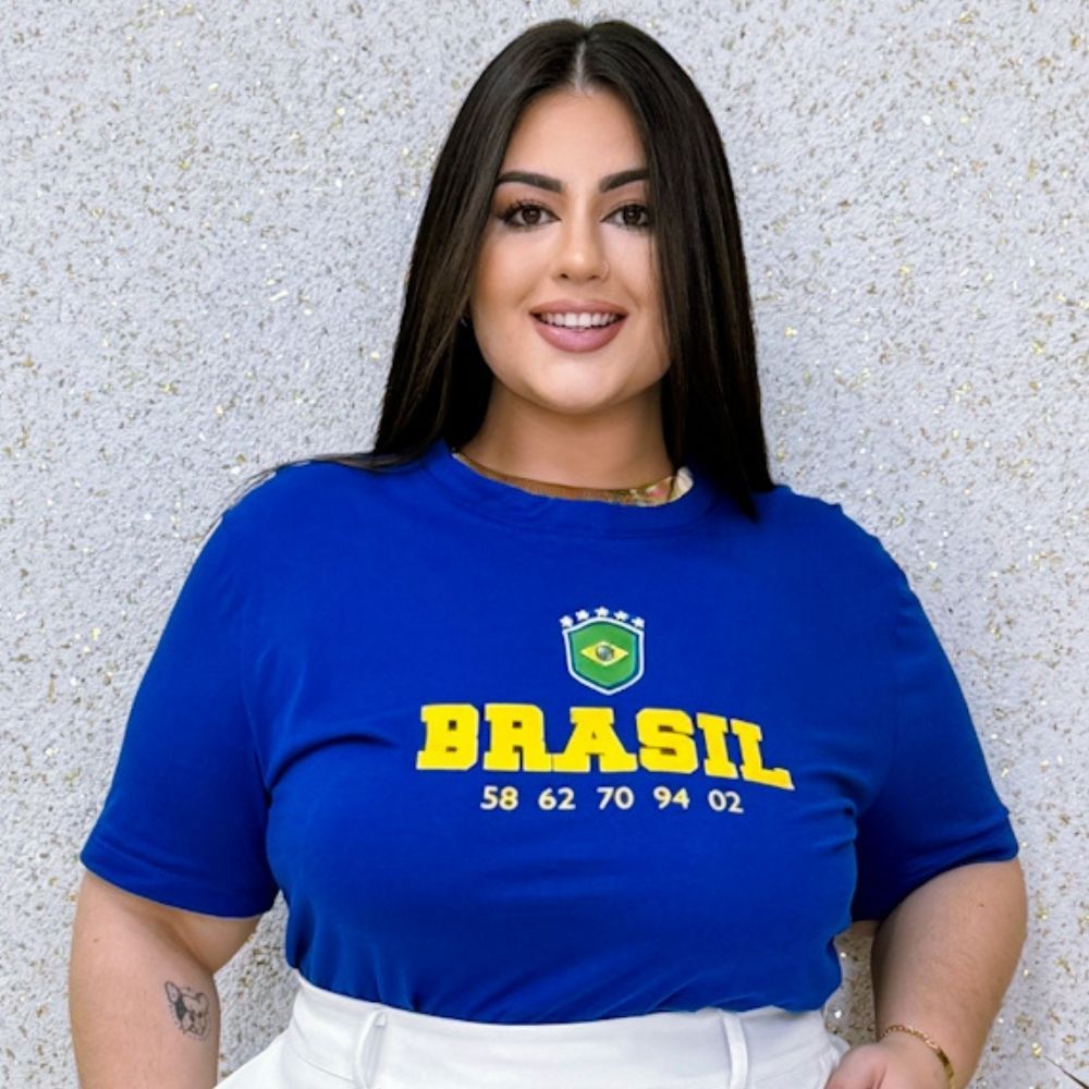 T-shirt Brasil Plus Size Camiseta Feminina Estampada Copa do Mundo Moda Verão Premiun Casual 100% Algodão