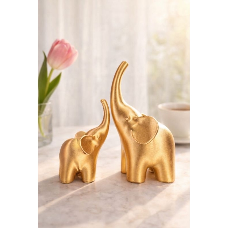 Kit 2 Elefantes Decorativos Dourado Luxo Presente Dia das Mães Sala Elegante