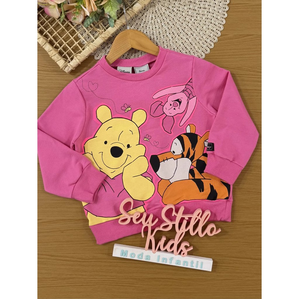 Moletom Infantil Bimbi Inverno sem Flanela Rosa Ursinho Pooh