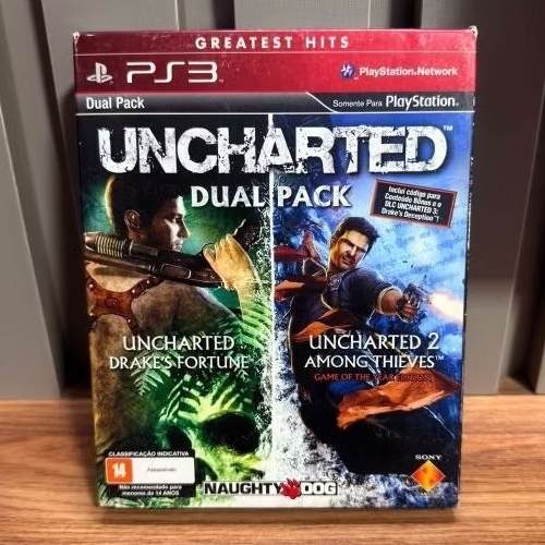 ​Jogo Uncharted Dual Pack PS3 - Drake's Fortune + Uncharted 2 Among Thieves GOTY (Físico e Original)