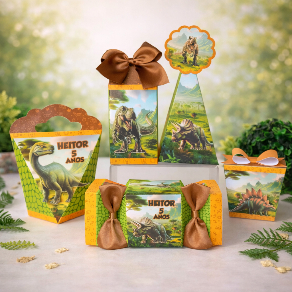 KIT CAIXAS PERSONALIZADA/DINOSSAURO JURASSIC/LEMBRANCINHA/FESTA INFANTIL/ANIVERSÁRIO/PEGUE E  MONTE