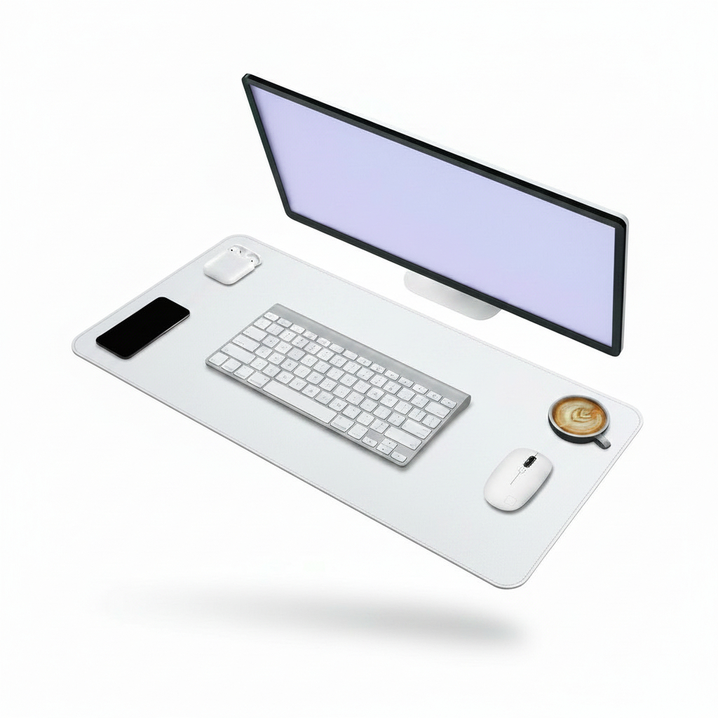 MousePad 90x40cm Branco Premium Couro Borda Costurada Grande Antiderrapante Tapete Gigante DeskPad