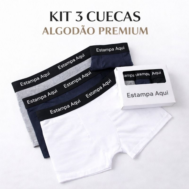 Kit 3 Cuecas Boxer Masculina Premium 95% Algodão 5% Elastano Confortável Respirável