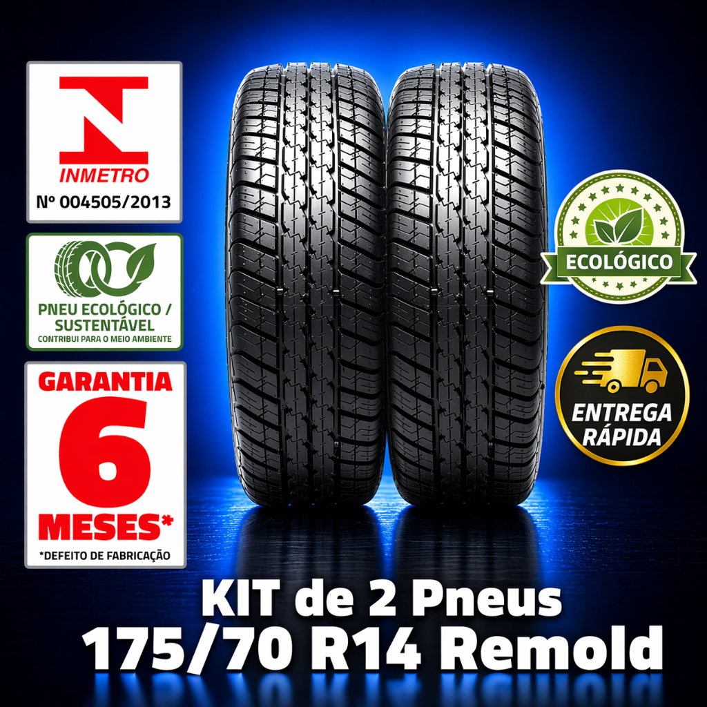 Kit 2 Pneus 175/70 R14 Aro 14 Remold Linha Premium Melhor Custo Benefício e Garantia