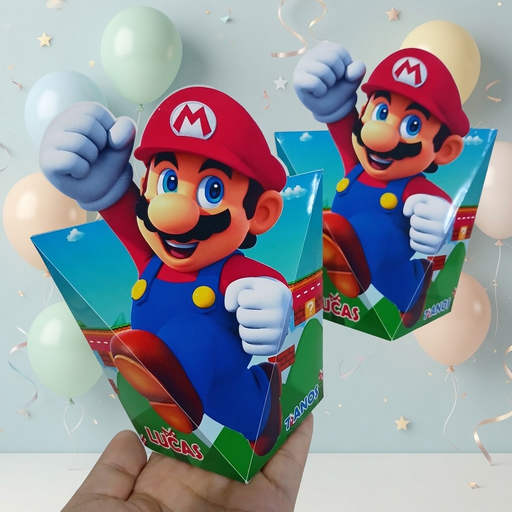 Kit Caixinha Personagem Personalizada Super Mário - Lembrancinha - Aniversário - Pegue e Monte - ENVIO RÁPIDO