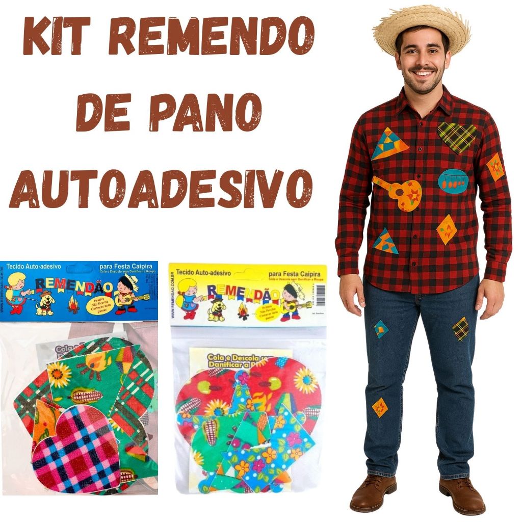 Kit Remendão Adesivo Retalho de pano Festa Junina Autoadesivo festa São João e Festa Caipira quadrilha traje caipira