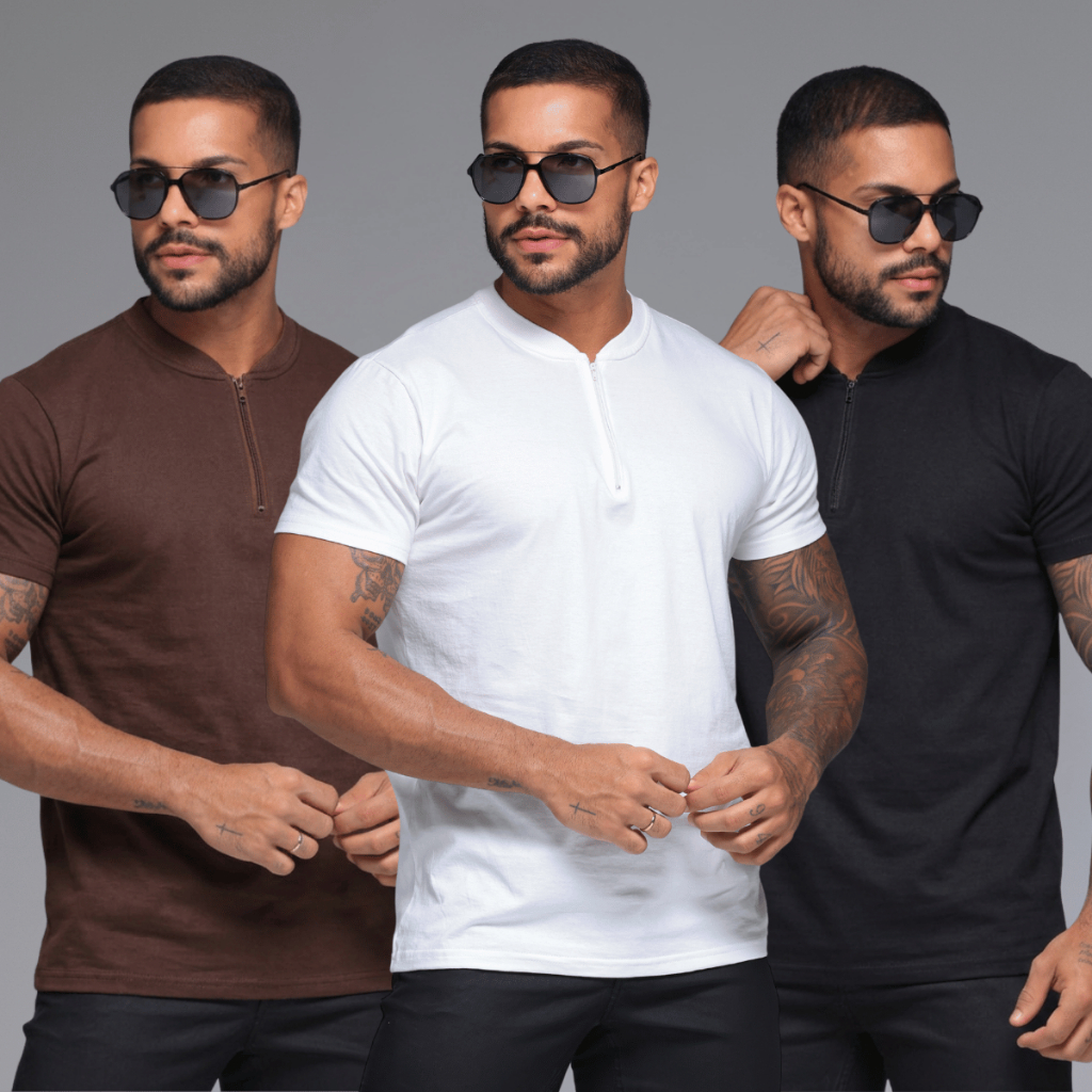 Kit 3 Camisetas Hanley Com Zíper - Casual
