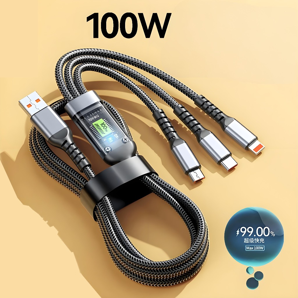 Cabo De Carregamento De Liga De Zinco 3 Em 1 100W 6A Carregador Super Rápido USB Proteção Para-A1