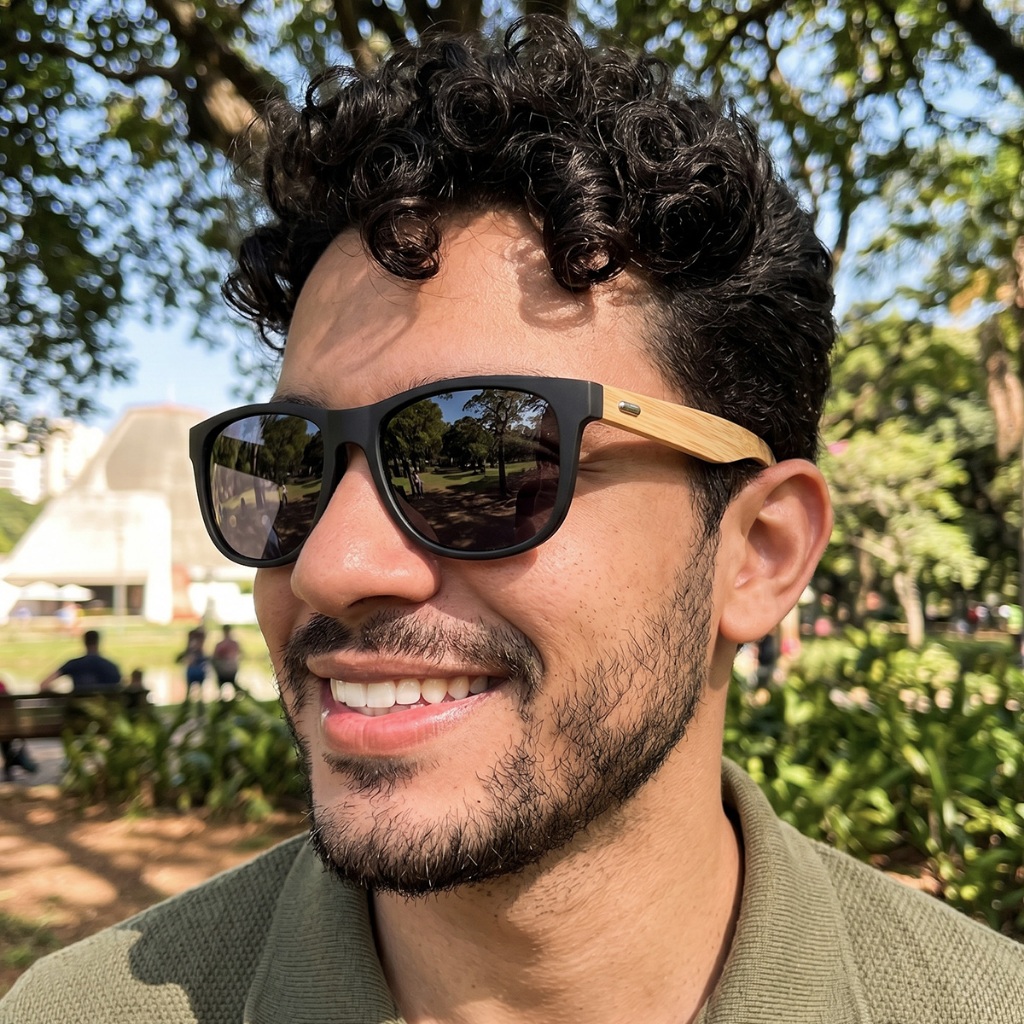 Óculos de Sol Masculino Ilook Polarizado UV400 Haste de Bambu Madeira Estilo Premium Leve Confortável Esportivo