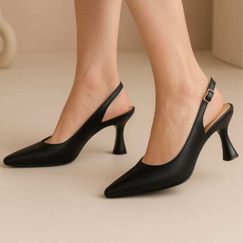 Scarpin Feminina Aberto Atras Sapato Salto Médio 7cm com Fivela Taça Casual 169