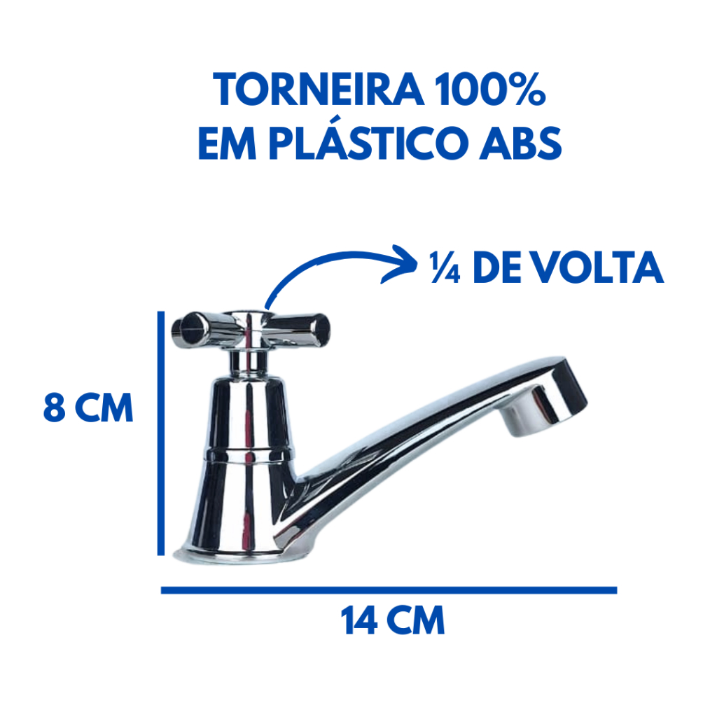 Torneira Lavatório  Bica Baixa Banheiro ABS Cromada 1/4 De Volta
