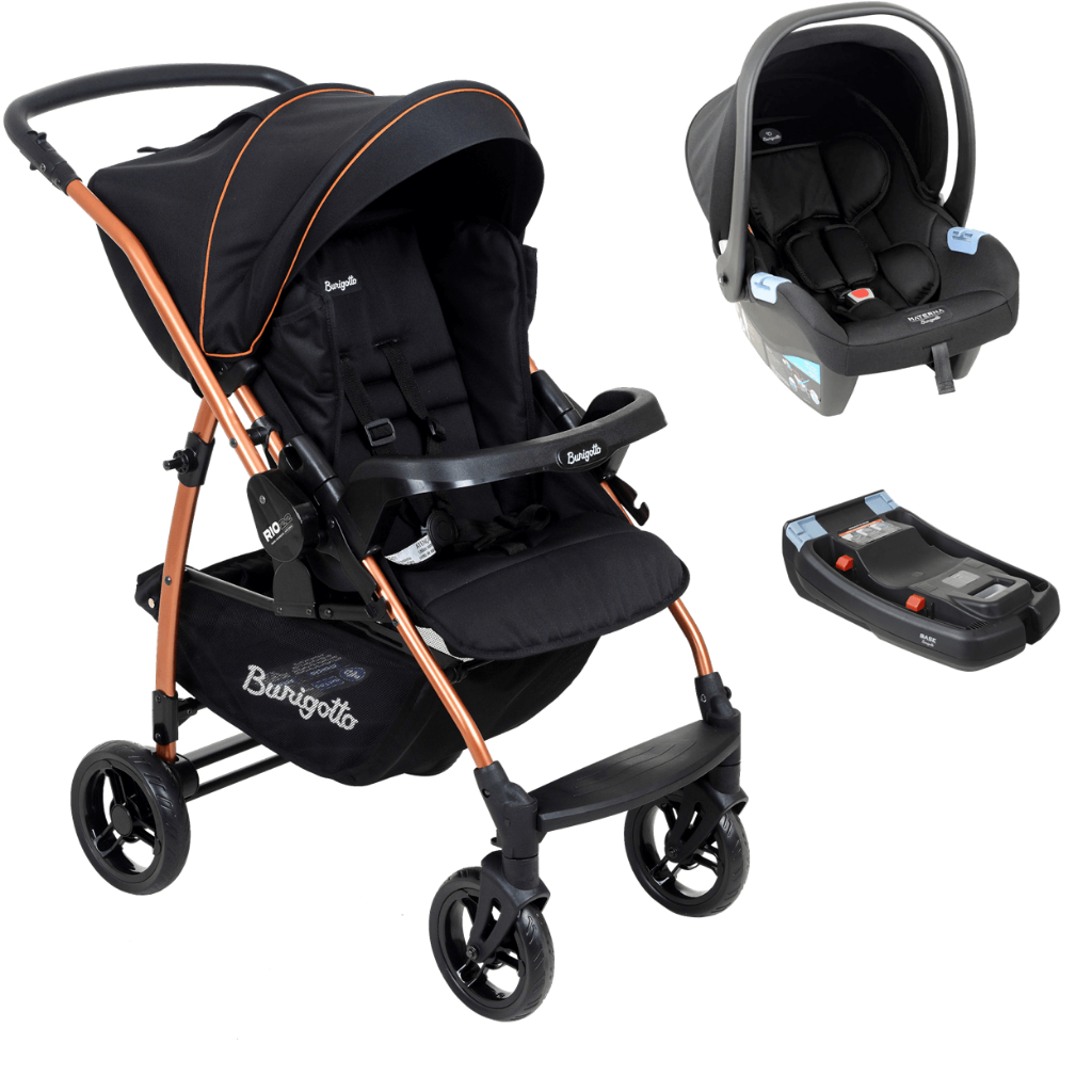 Carrinho de Bebê Rio K Preto Cobre + Bebê Touring X + Base Burigotto