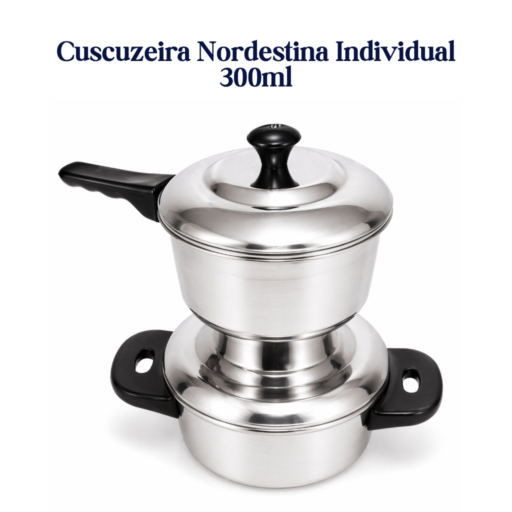 Cuscuzeira Nordestina Individual 300ml Alumínio Mini Panela Cuscuz Vapor Tampa Prática Reforçada