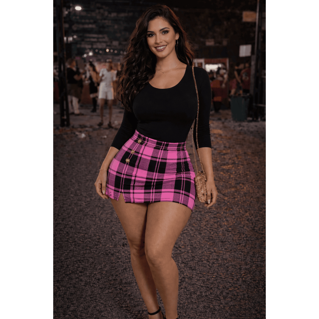 Short Saia Xadrez Plus Size G GG G1 G2 G3 Feminina  Elegante Moda Feminina Festa Look