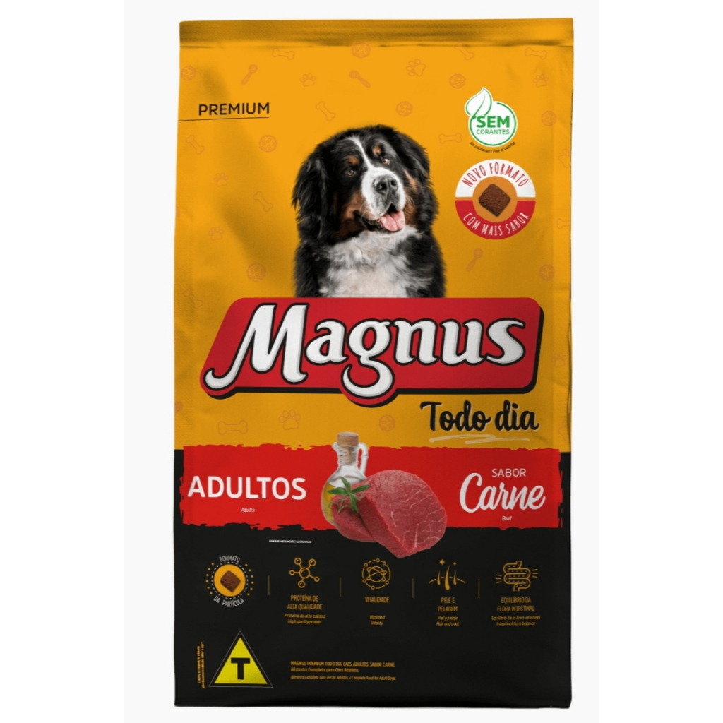 Ração Premiun Para Cães Adultos Magnus Todo Dia Sabor Carne 3kg