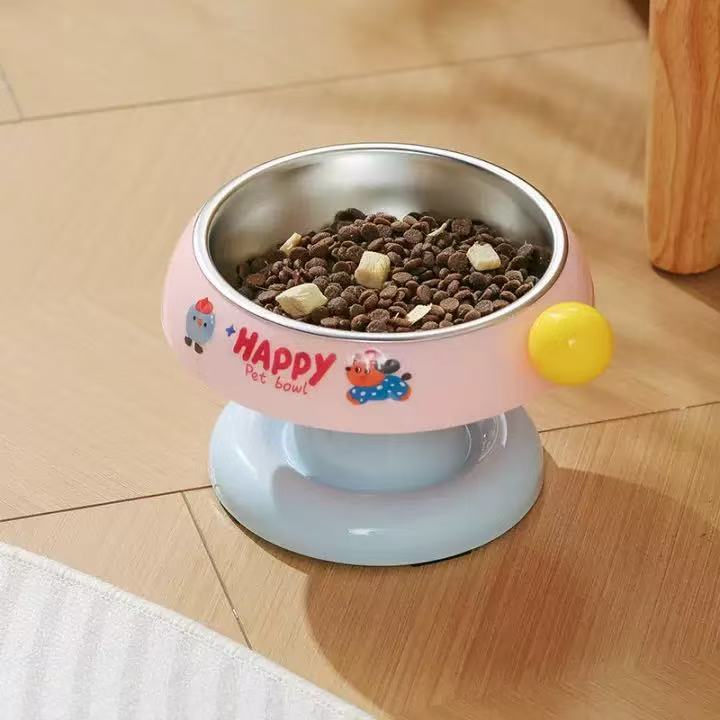 Tigela Elevada para Gatos e Cães de Pequeno Porte – Formato Cartoon em Aço Inoxidável