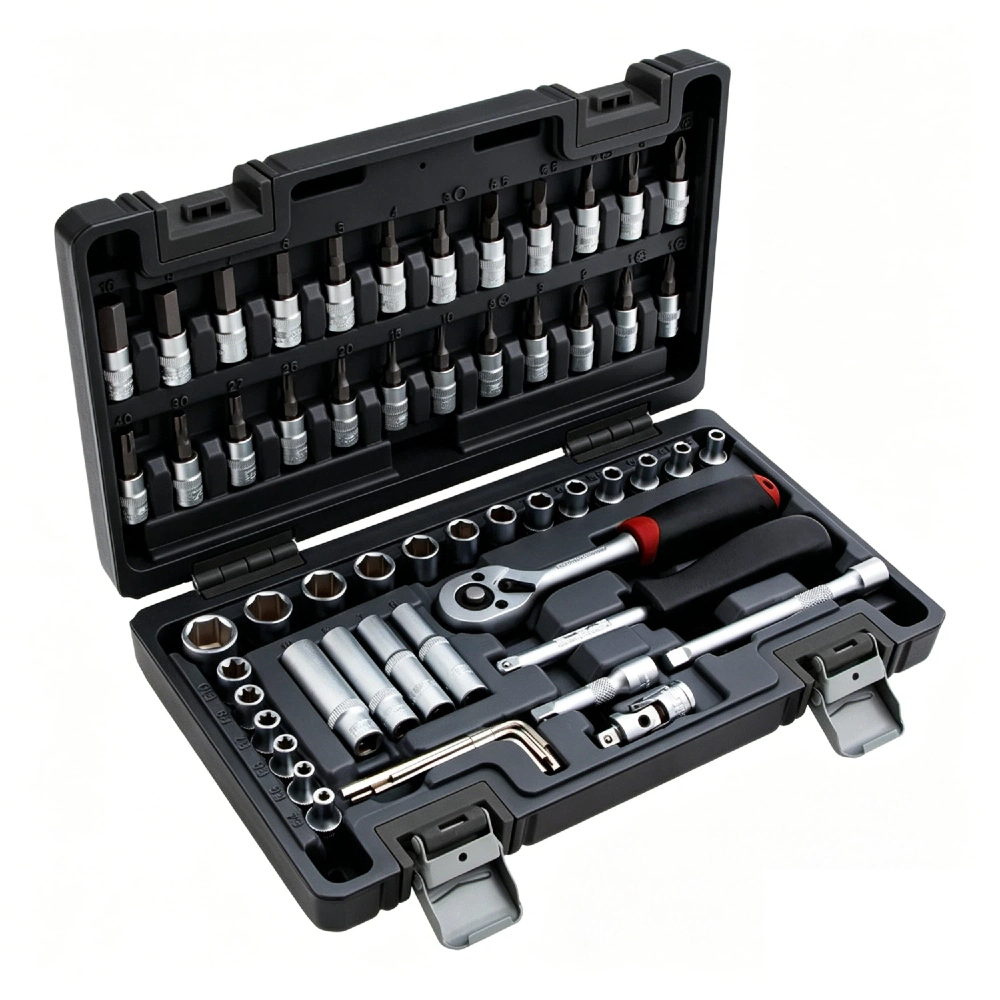 Kit 57 Peças Jogo de Soquetes 1/4Pol em Aço Cromo - Profissional com Estojo