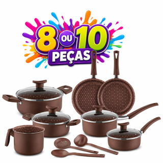 Jogo de Panelas Antiaderente - Com Tampas de Vidro e Utensílios, Cabos Térmicos