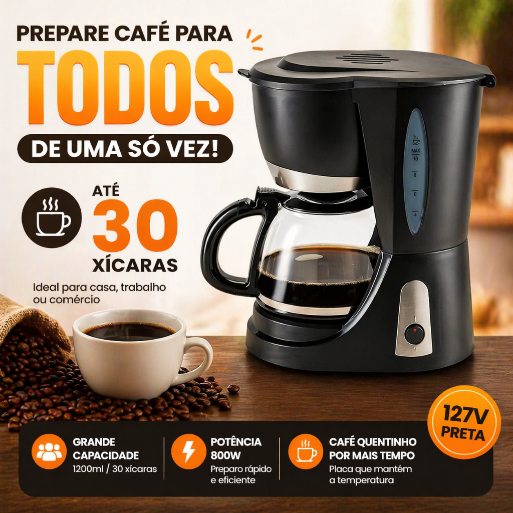 Cafeteira Elétrica 30 Xícaras 127V 800W Grande Capacidade Filtro Permanente Sistema Antigotejamento