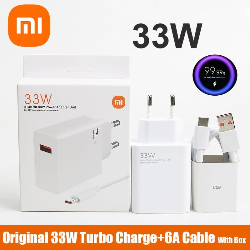 Carregador Xiaomi 33W Turbo Fonte + Cabo Tipo C 6A Carregamento Mi Turbo Charge Bivolt
