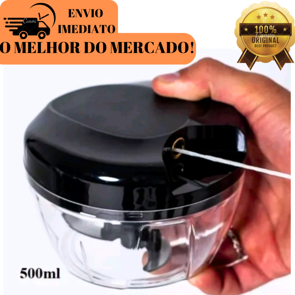Processador de Alimentos Manual 500ml 3 Lâminas Triturador Multiuso Cozinha Prático e Rápido