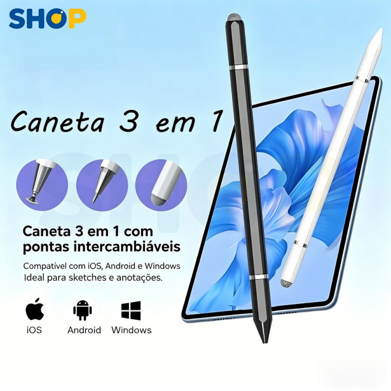 Caneta Tática 3 em 1: Compatível com Tablet e Celular, Ideal para Desenho e Escrever K1