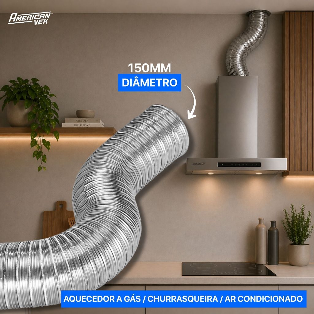Imagem Duto Semi Rigído 150mm 3 Metros Tubo Extensivo Alumínio Aquecedor A Gás Coifa Exaustor Churrasqueira