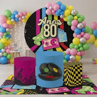Kit Painel 1,5x1,5+Trio Capas Cilindros P M G Festa / Decoração Elegante Lançamento Discoteca