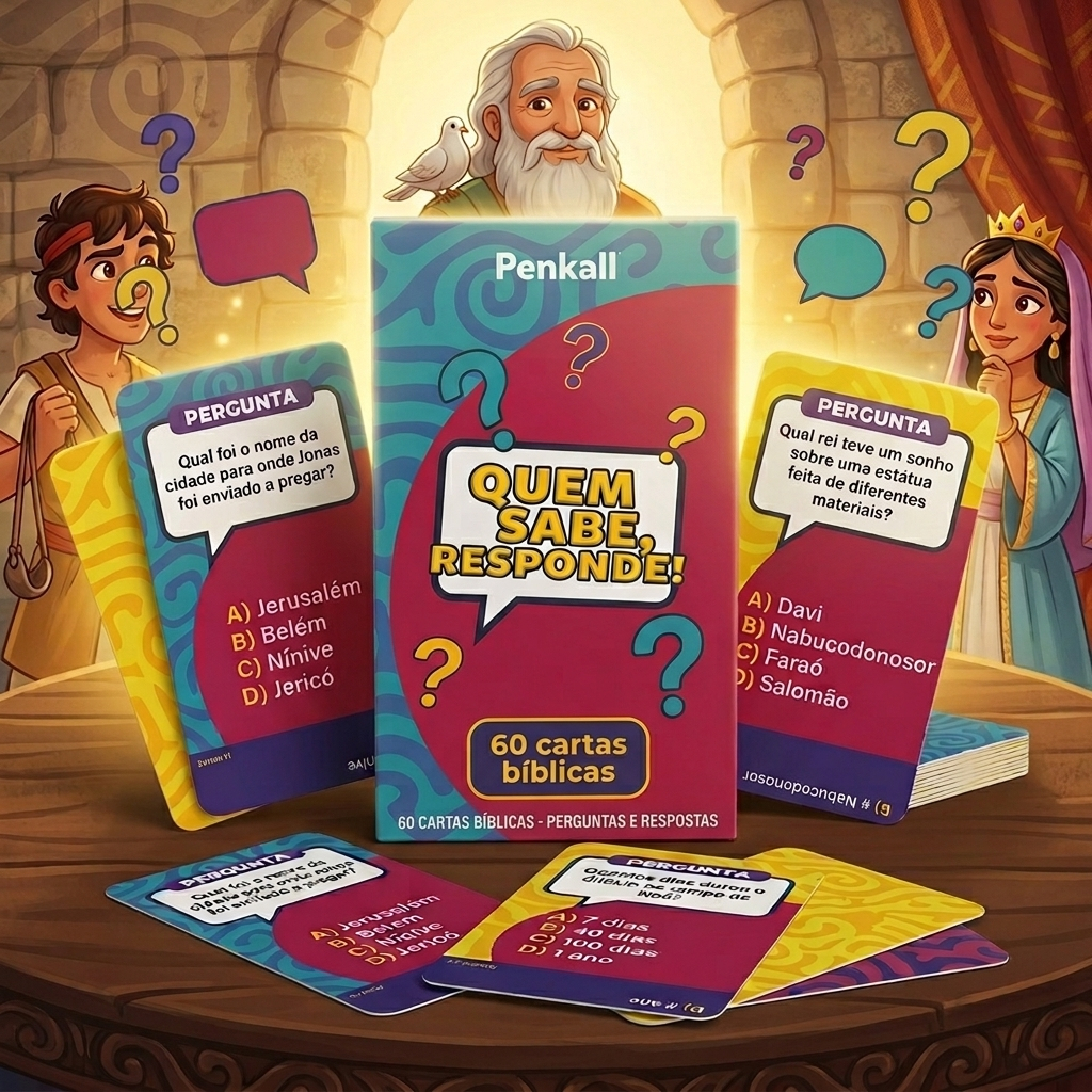 Jogo Bíblico  de Cartas Para Crianças e Família - Quem Sabe Responde - Brinquedo Educativo Cristão - Penkal