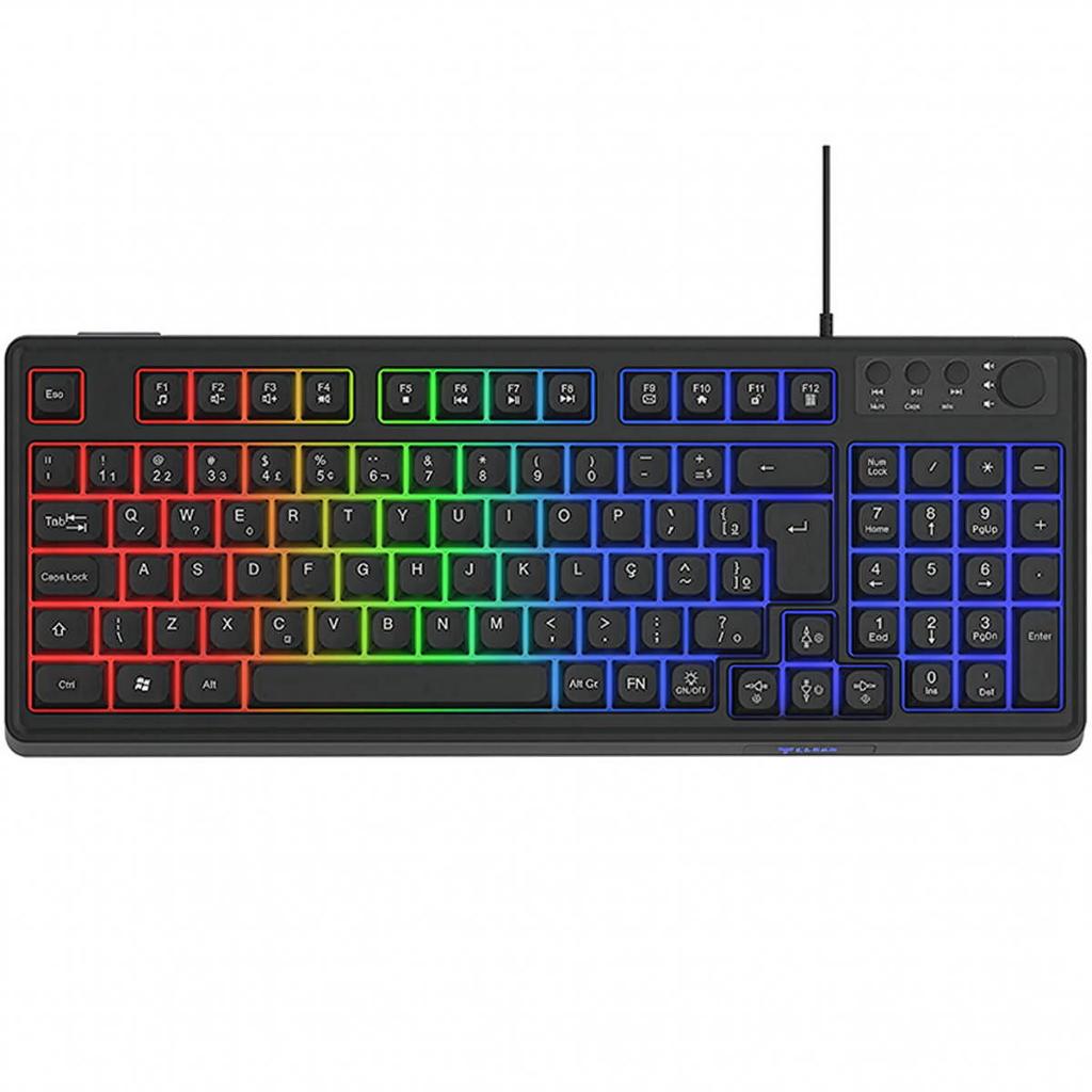 Teclado 85% Membrana 98 Teclas Led Rainbow ABNT2 Teclas Multimídia e Knob de Volume Clanm Zenn Preto