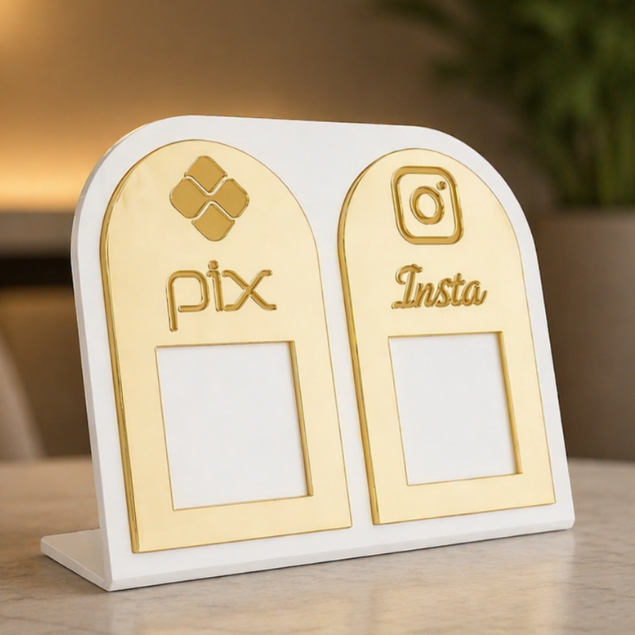 Placa QR Code Pix E Instagram Acrílico Redonda Espelhado Display Mesa Loja Comércio E Caixa