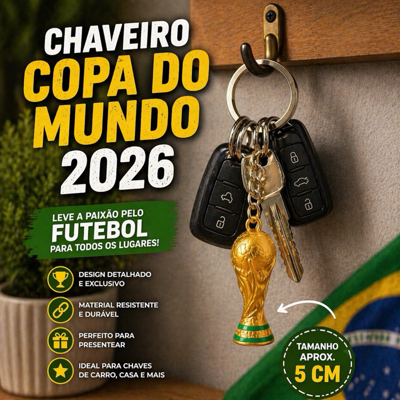 Chaveiro Taça Copa Mundo 2026 Brasil Mini Estátua