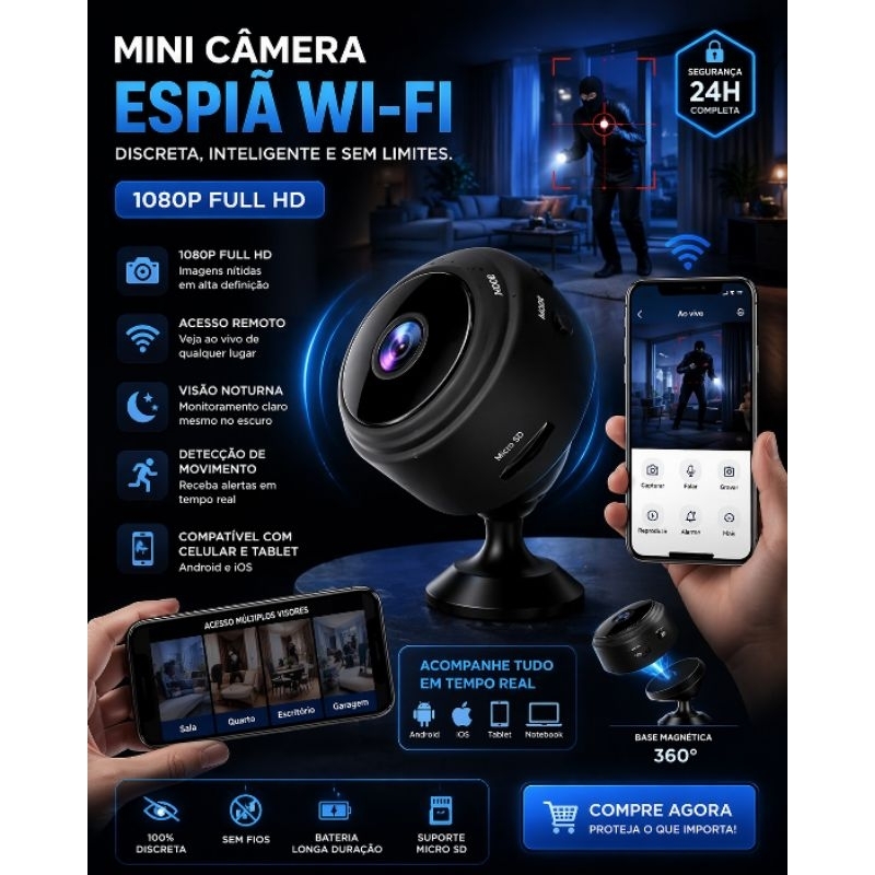 mini câmera espiã flagrante de fidelidade acesso em visor ou celular wi-fi