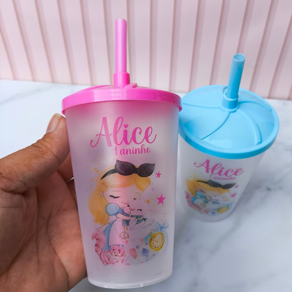 Copo Personalizado Alice no Pais das Maravilhas  Lembrancinhas de Aniversário  infantil Copo Ecológico