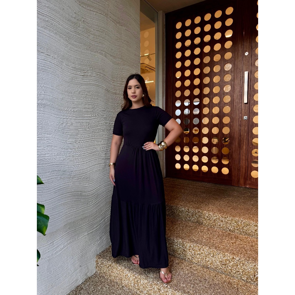 Vestido Feminino Longo Tecido Malha Elegante Soltinho Corte Reto