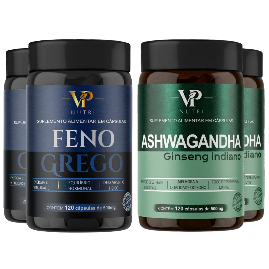 Kit com 2 Ashwagandha E 2 Feno 120 Cápsulas 500mg VP Nutri