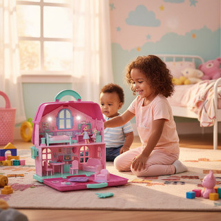 🏠 Casa de Boneca Portátil Maleta Luz e Som + Móveis Brinquedo Casinha de Menina