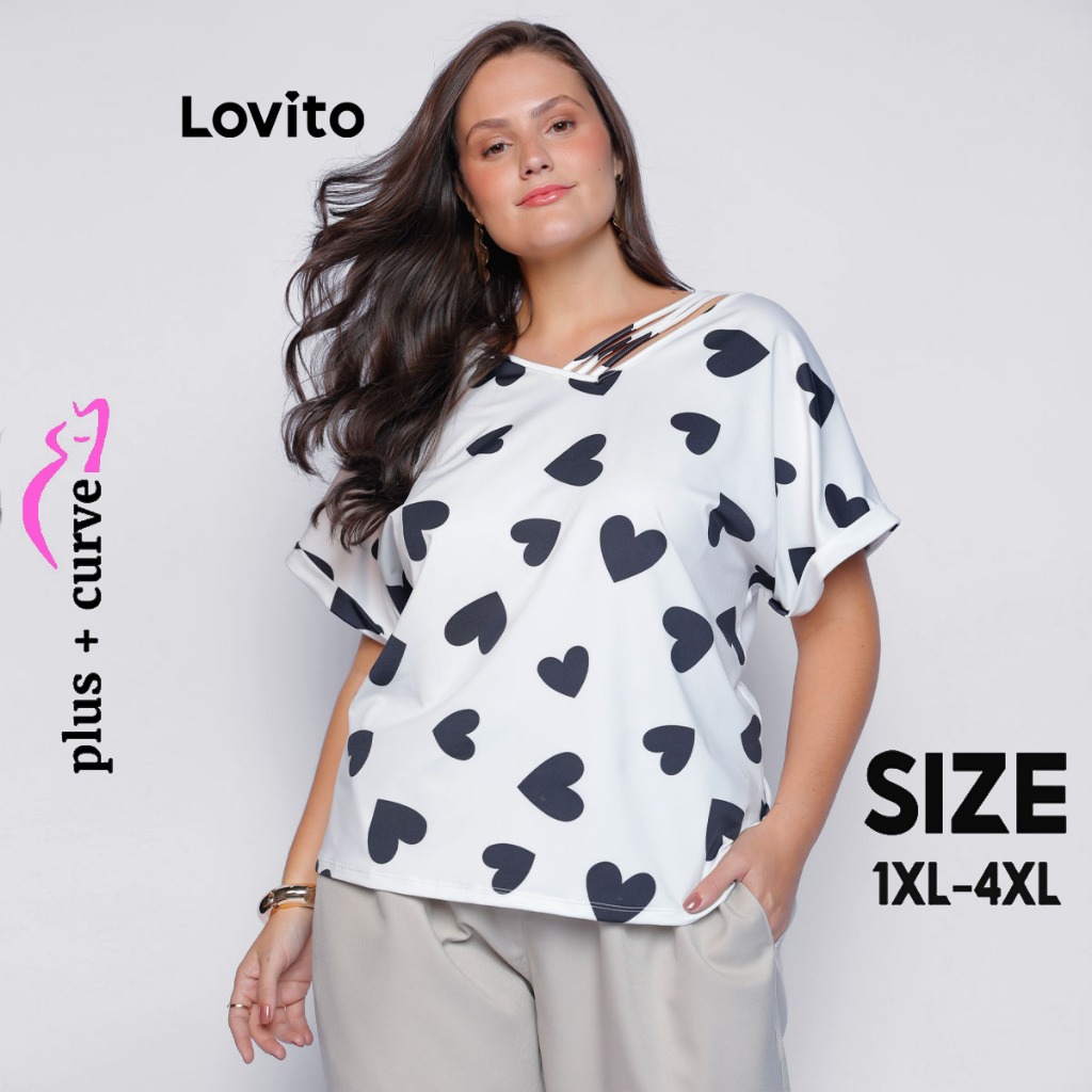 Lovito Blusa Casual Estampa Coracao Moda Plus Size BRTSB16BR471