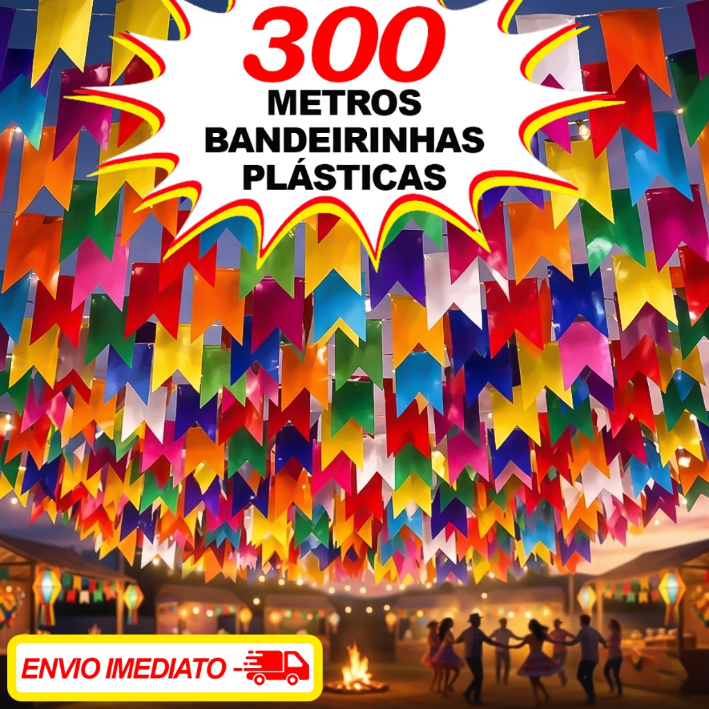 Kit 300 Metros Bandeirinhas Festa Junina Plástico Decoração Bandeirola Junina São João Arraia