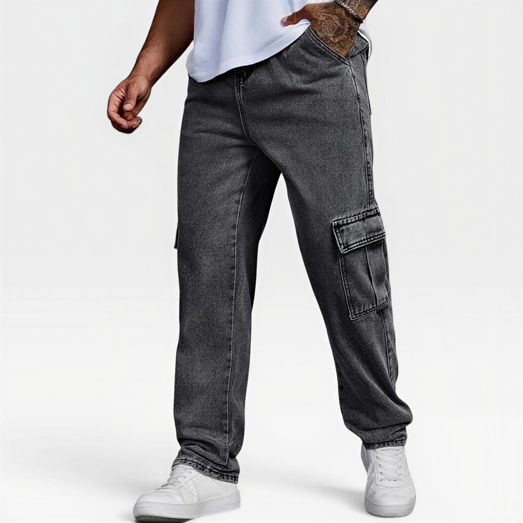 Calça Jeans Cargo Masculina Streetwear Preta Mescla Cinza Grafite 34 Ao 44