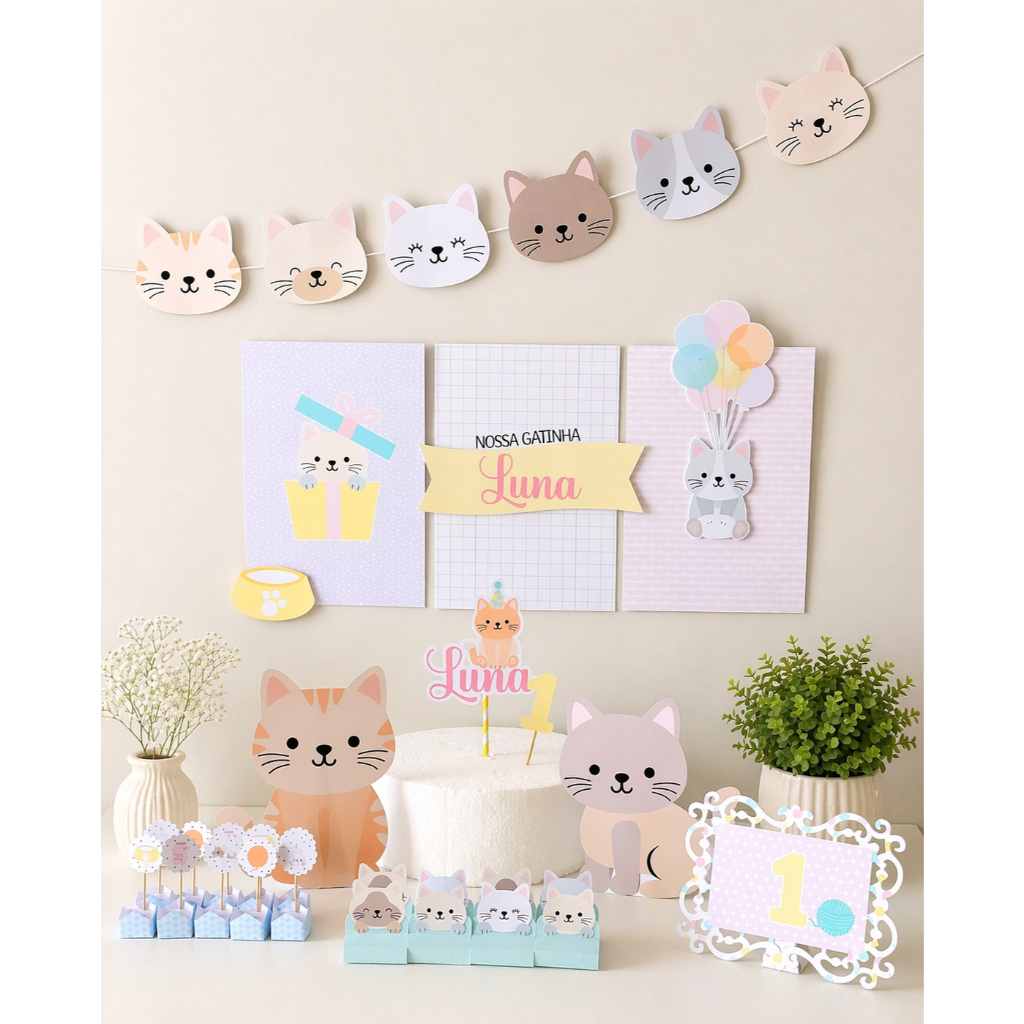 Kit Festa Gatinhos Personalizado / Decoração / Lembrancinhas / Aniversário