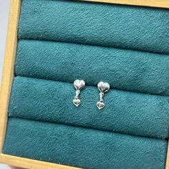 Brinco Feminino de Prata 925 Coração com Pendente
