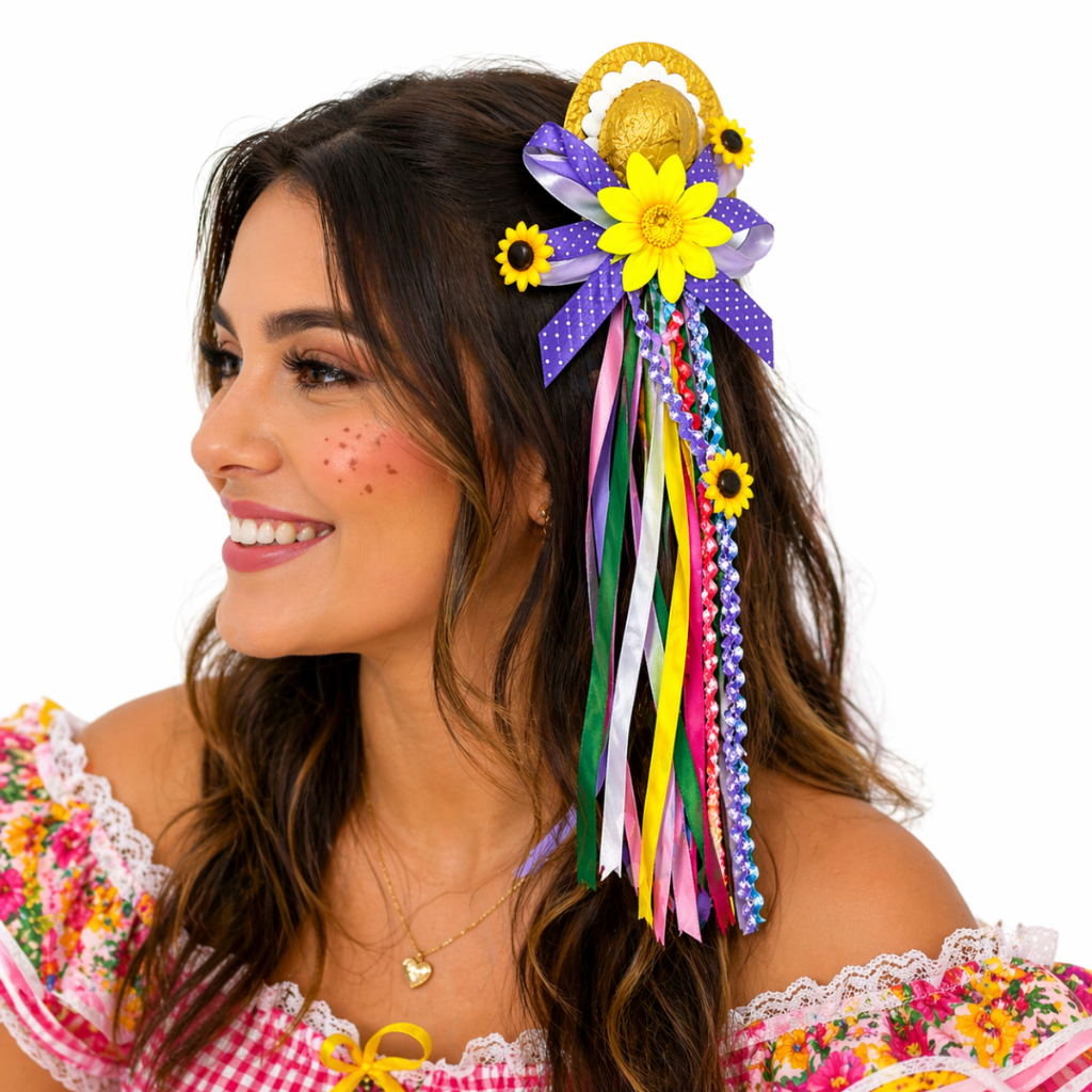 Presilha de Cabelo Festa Junina Prendedor de Cabelo Rabicó Chapeuzinho Piranha de Cabelo Adulto Infantil Arraia São João