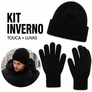 Touca Com Luva De Frio Básica Lã Gorro Liso Preta Toca (UniShop.com.br)