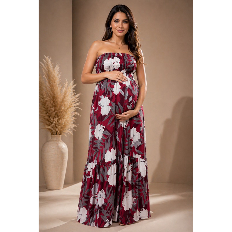 Vestido Longo Gestante Tomara que Caia e alca com Lastex Moda Feminina Elegante Confortável