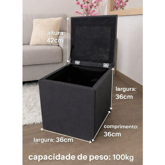 PUFF BAÚ GUARDA OBJETOS EM COURO OU SUEDE SALA E QUARTOS