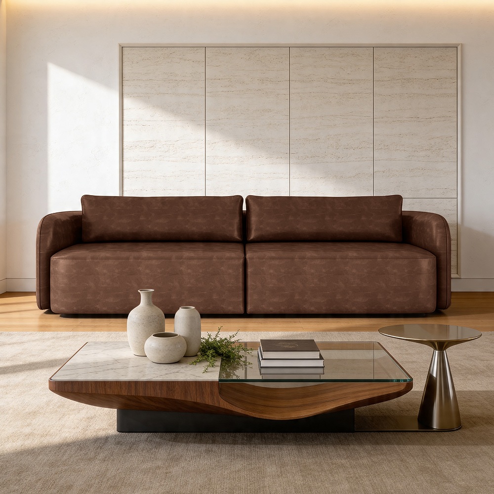 Sofá 3 Lugares Sala Living Orgânico 220cm Oregon K01 Couríssimo Marrom - Lyam Decor