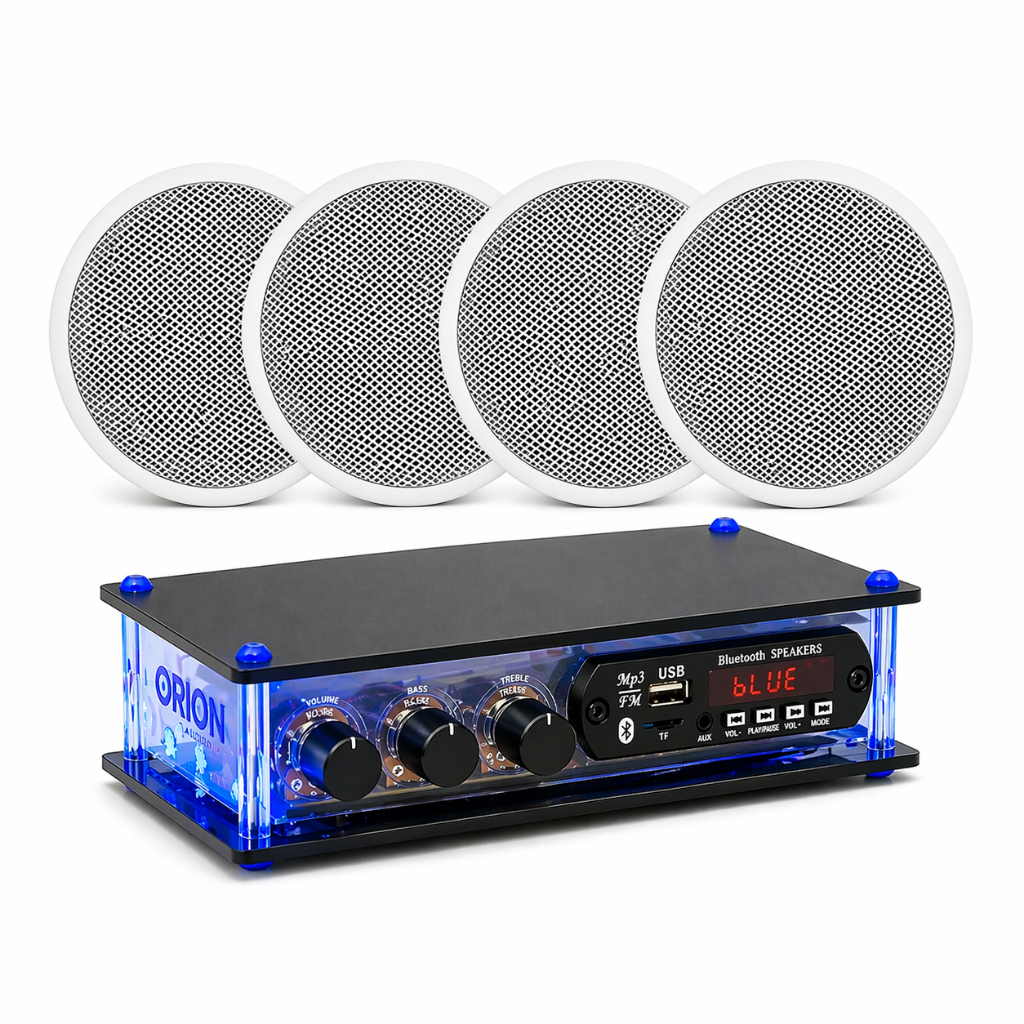 Kit Som Ambiente 4 Caixas Arandela 5” + Receiver Bluetooth 40W Completo Teto Gesso