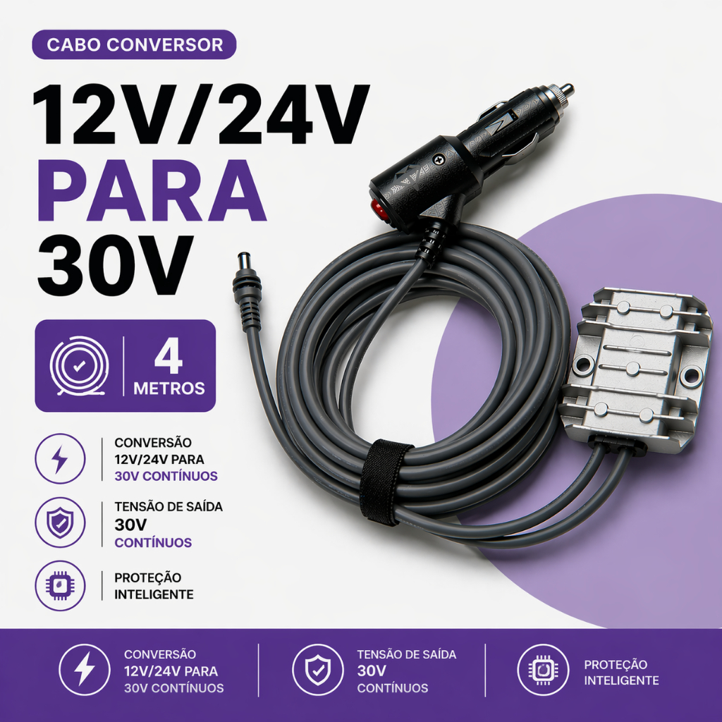 Conversor Inversor para Starlink Mini 12V/24V Saída 30V Veicular Cabo 4 metros