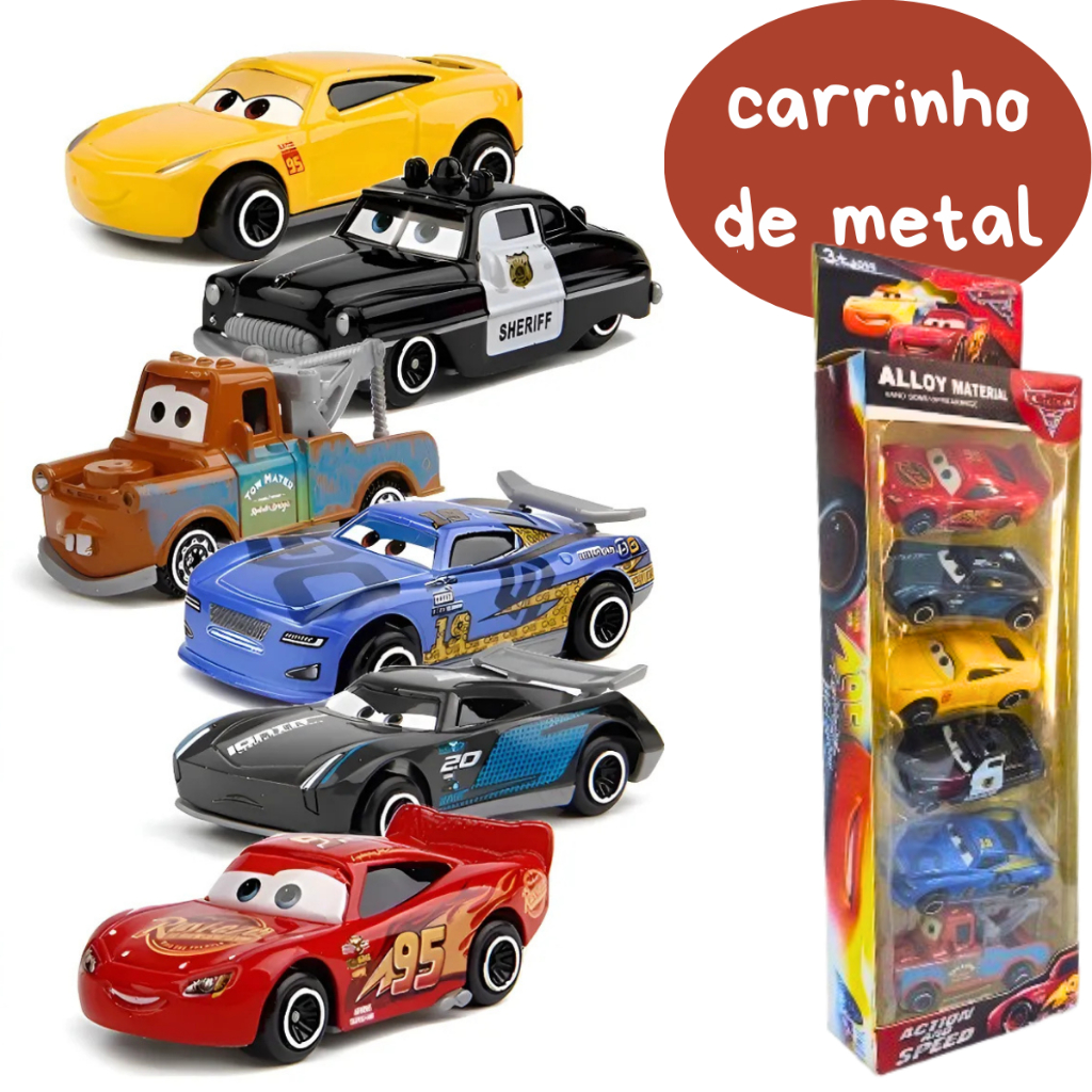 Kit 6 Carrinhos Relampago MCqueen De Metal Carrinhos de Ferro Resistente Miniatura Coleção